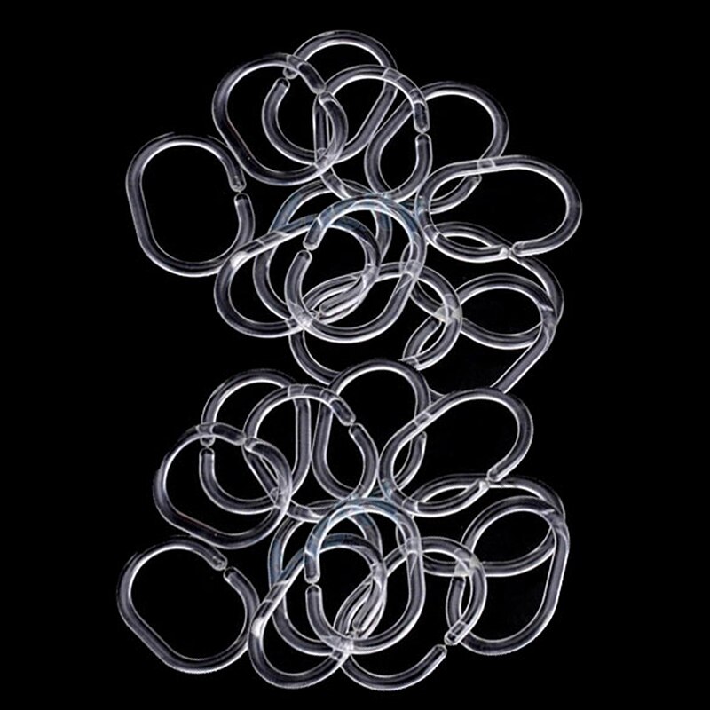 Anneaux de rideau de douche elliptique en plastique Transparent pliable en forme de C, accessoires de salle de bain, Clips LC à usage domestique, 24 pièces