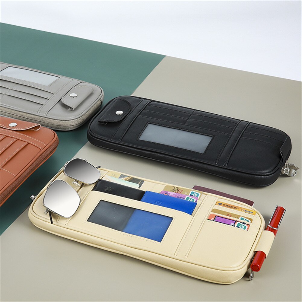 Sac de rangement multifonctionnel pour pare-soleil de voiture, pochette pour téléphone, porte-lunettes, porte-cartes et billets