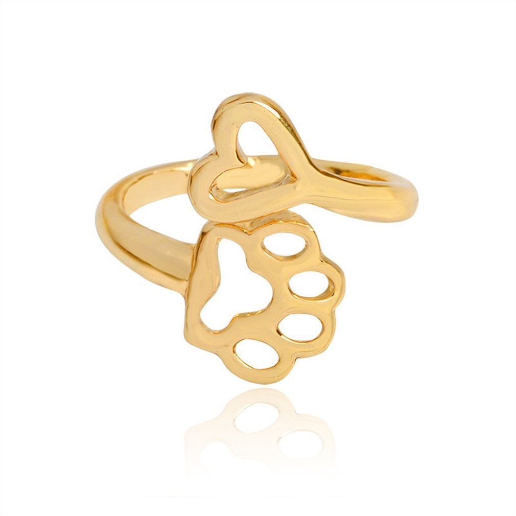 Latest Stylish Adjustable Hollow Metal Alloy Rings Dog Paw Heart Decoration Female Party Night Club Ring Jewelry