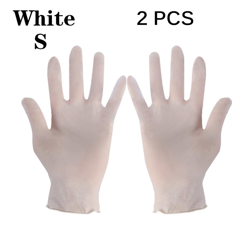 2pcs Disposable Nitrile Gloves Latex Home Food Laboratory Cleaning Gloves Rubber Gloves Protective Gloves: white S
