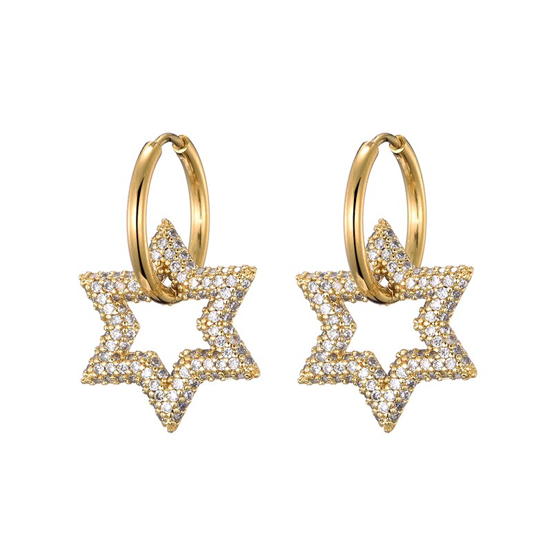Lovbeafas Ster Ronde Roestvrijstalen Oorringen Voor Vrouwen Zirkonia Geometrische Gouden Kleur Bruiloft Elegante Sieraden: Goud-kleur