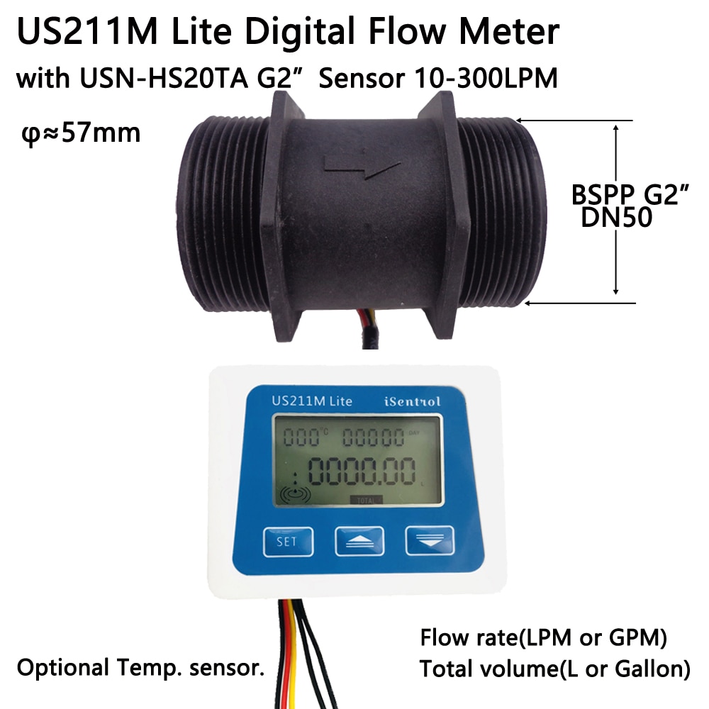 Us211m lite usn -hs20ta 10-300l/ min 2 &quot; digital flowmåler flowlæser kompatibel med alle vores halleffekt vandflowsensorer