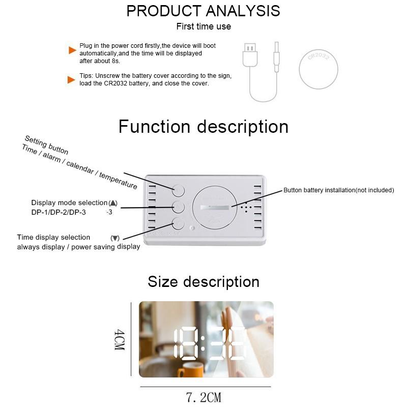 LED Mirror Alarm Clock Digital Snooze Table Clock Wake Up Light Electronic Large Time Temperature Display Home Decoration Clock