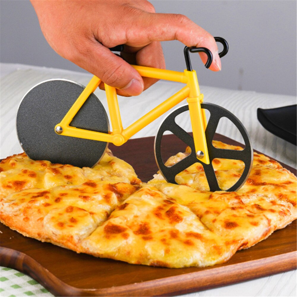 Fiets Vorm Pizza Cutter Messen Non-stick Twee-Wiel Pizza Snijden Wielen Slicer Met Houder Roestvrijstalen Keuken pizza Tool