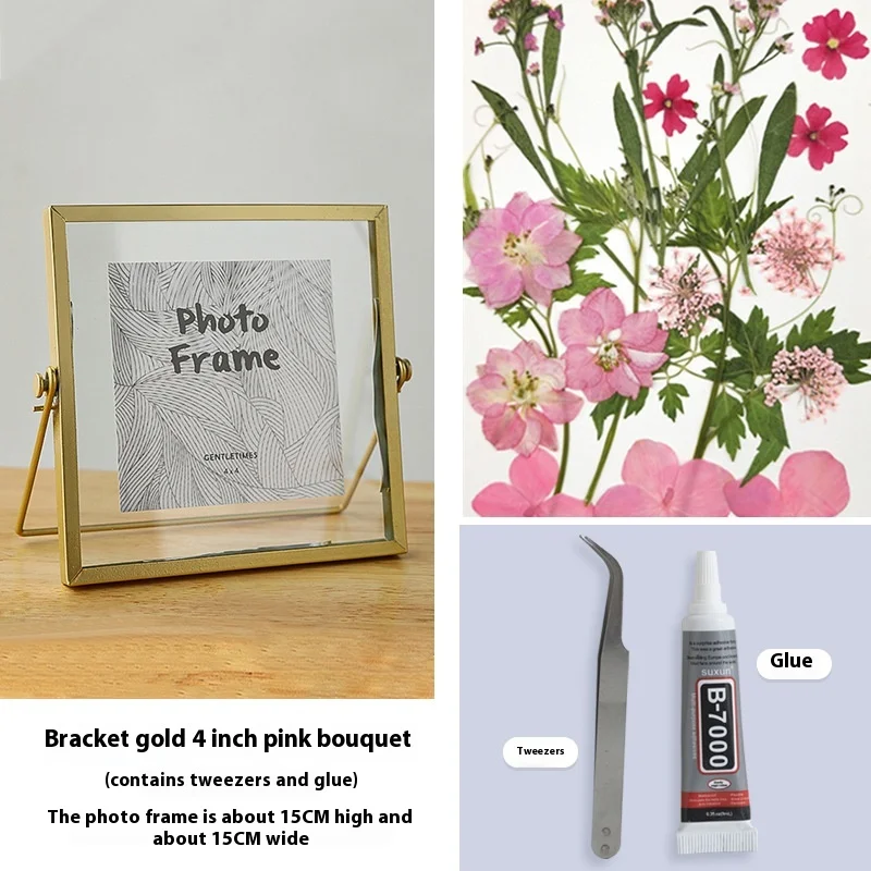 DIY Double-Sided Transparent Glass Picture Frame for Dried Flowers Handmade Home Decor Display Stand Decorative Photo Frame: light yellow