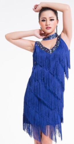 Sexy V-Neck Women's Flapper Dress 1920s Tassel Cocktail Fringe Dress party costumes: Blue