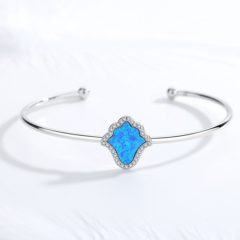 Kaletine Luck Evil Eye 925 Sterling Silver Bracelets Bangles Blue Hamsa Hand Blue Eye Zircon Fine Jewelry Women Accessories: Style 10