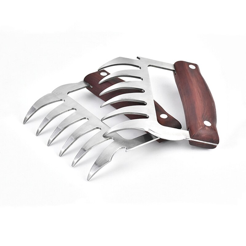 Poignée en bois en acier inoxydable, griffe d'ours, viande divisée, fourchette de Barbecue, multifonction, viande déchirée, pince de porc, outil de Barbecue