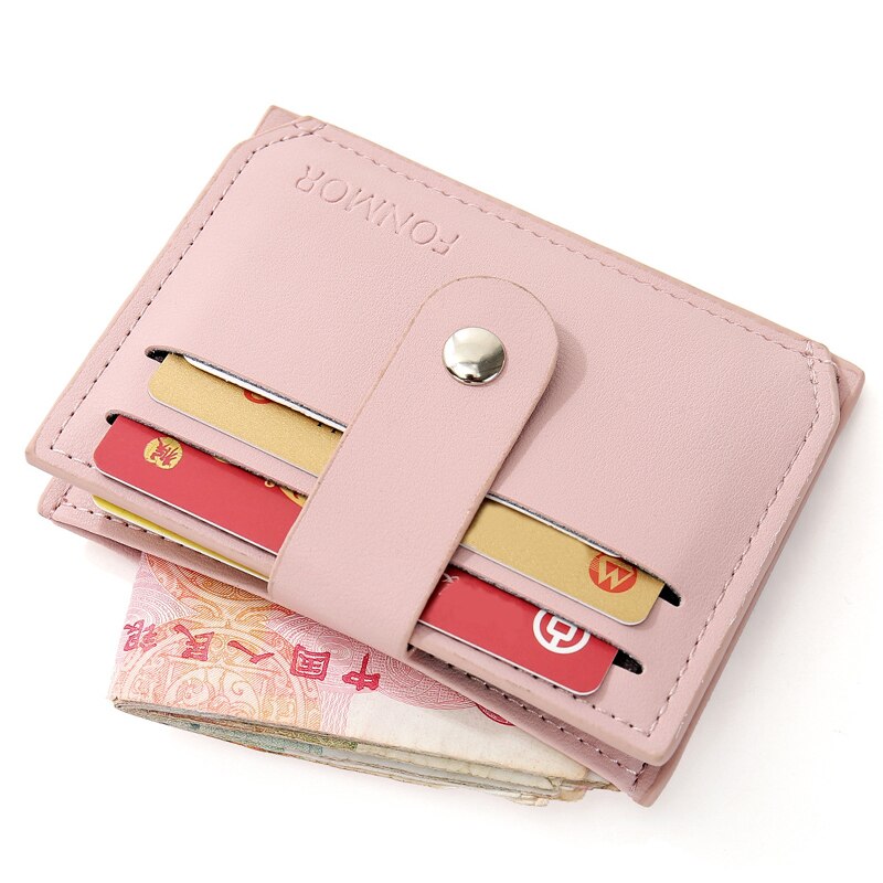 Billeteras de cuero Pu sólido para hombre y mujer, monedero pequeño, cartera delgada, tarjetero Unisex: Rosa