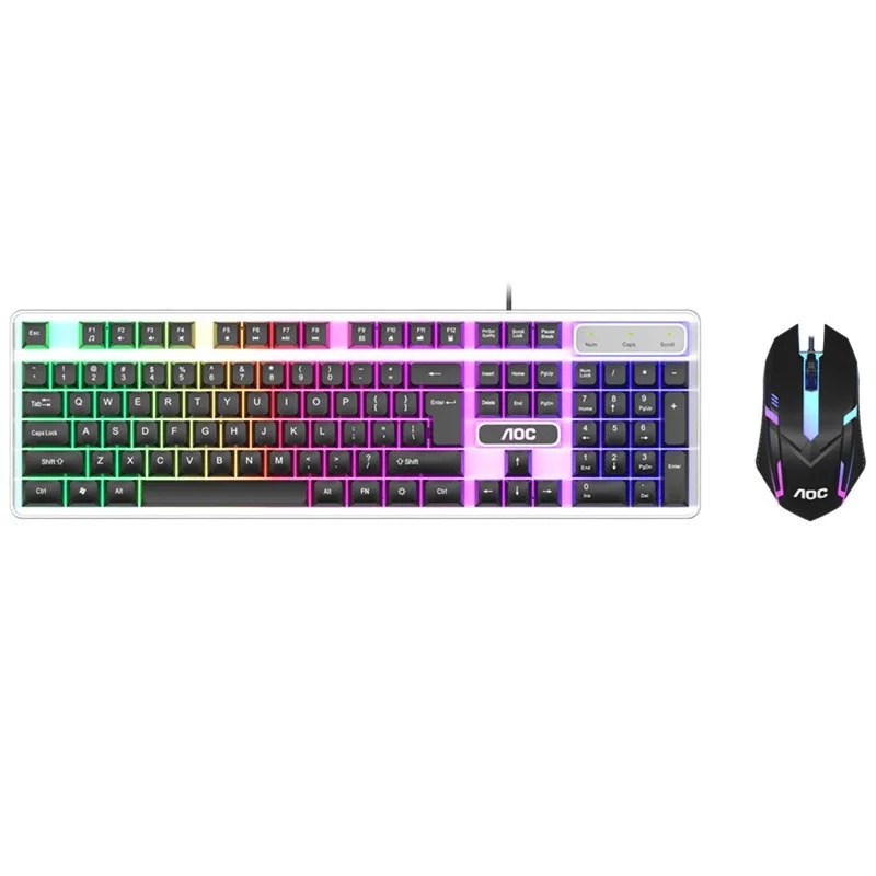 Mechanical Feel Keyboard Mouse Set for Desktop Office Gaming Computer AOCKM100 Luminous Computer Peripherals Combo: Other