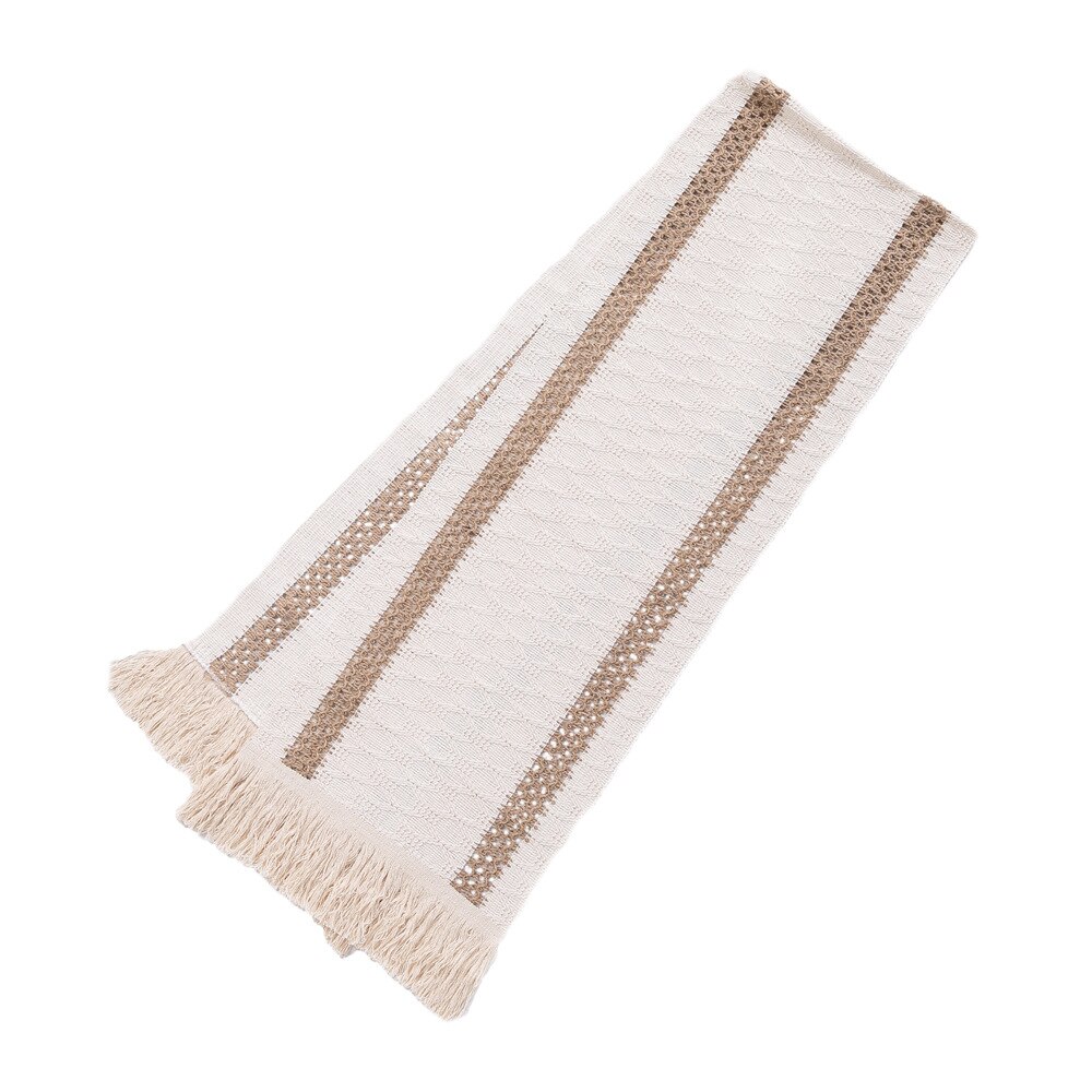 Boho Farmhouse Gestreifter Tischläufer, 183 Cm Lang – Aus 100% Baumwolle Mit Quasten, Elfenbein/Blau