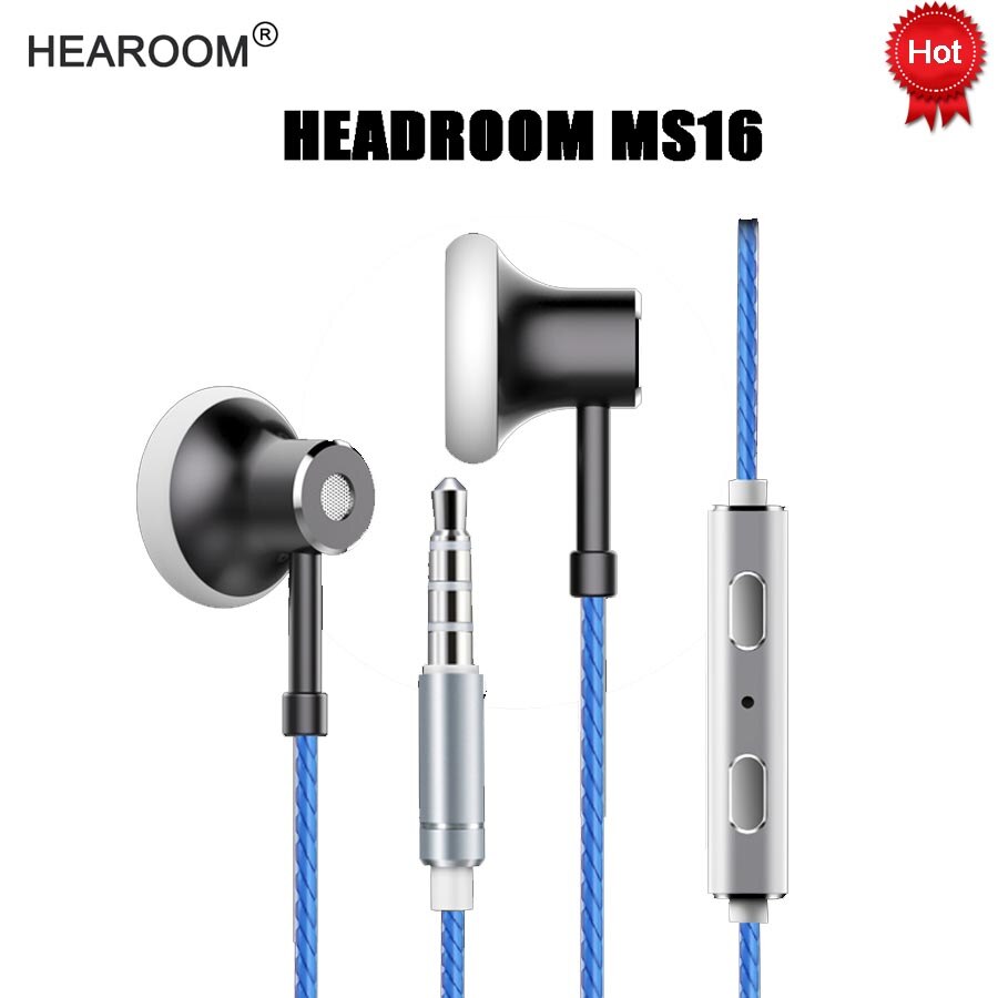 Headroom  ms16 øretelefon med mikrofon sport løb musik hifi headset kvinder mand ørepropper stereo bas til iphone 7 android  mp3 player