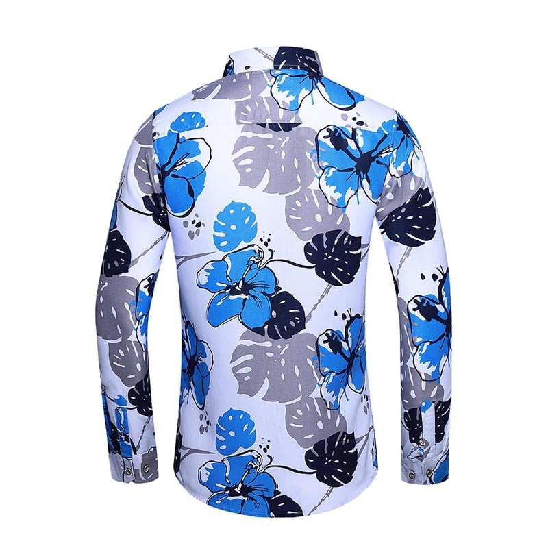 45kg-120kg herrskjorta herr blå blommiga fritidsskjortor höst herrkläder långärmad camisa masculina 5xl 6xl 7xl