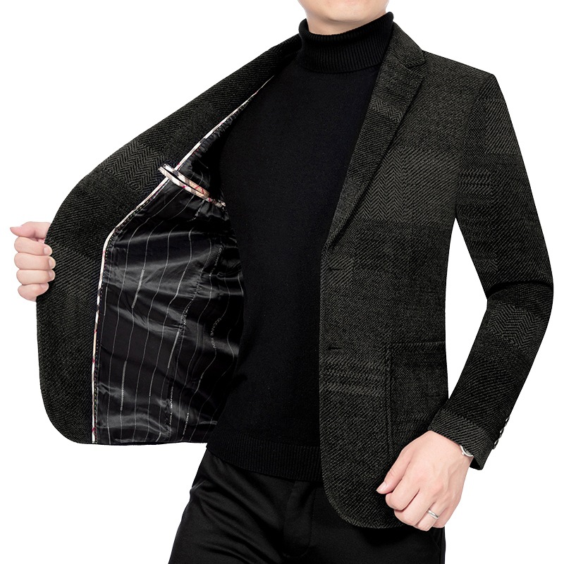 Man Suit Coat Striped Pocket Long Sleeve Male Outerwear Turn Down Collar Single-breasted Blazer