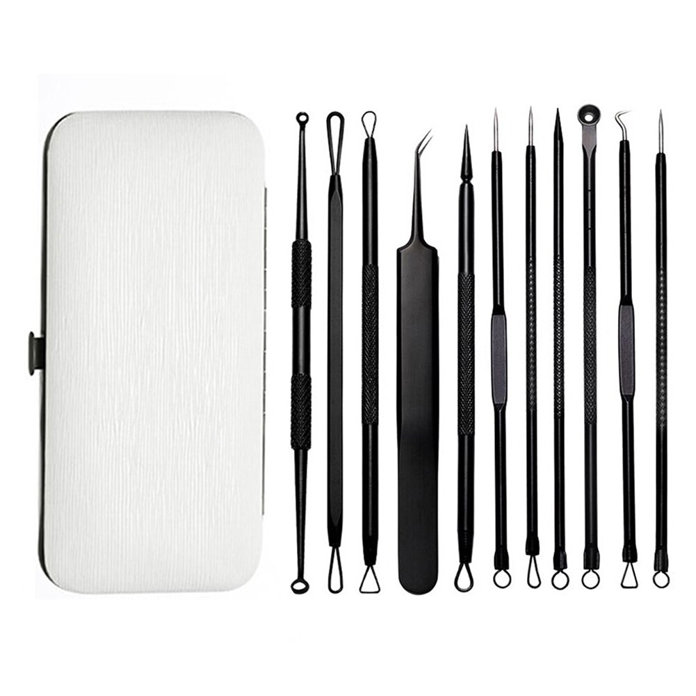11pcs Acne Removal Tools Kit Stainless Steel Blackhead Extractor Face Care Manicure Pedicure Clipper