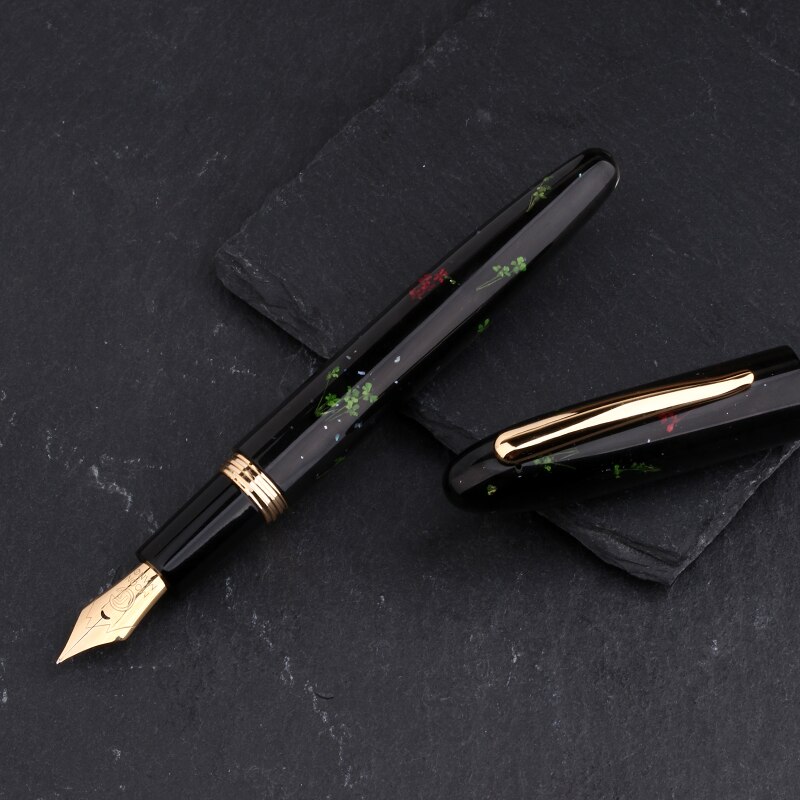 Moonman  m8 håndlavet resin fyldepen smuk metalfolie/muslingeskalsmønstre ef/f/m/bøjet med konverterskrift: Rød blomst muslingeskal / Bøjet 0.7-1.2mm