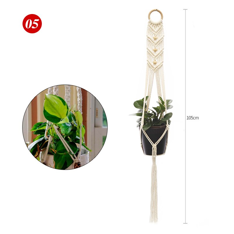 Pot de Fleurs Suspension pour Plantes en Macramé pour Jardin et Cour, Panier Suspendu Fait à la Main pour Décoration Murale: 05
