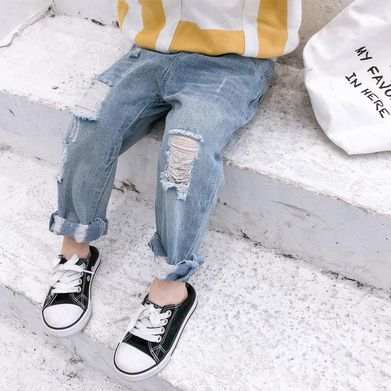 Spring Autumn Ripped Kids Jeans For Girl Boy Big Hole Casual Children Jeans Denim Toddler Baby Trousers Casual Pants