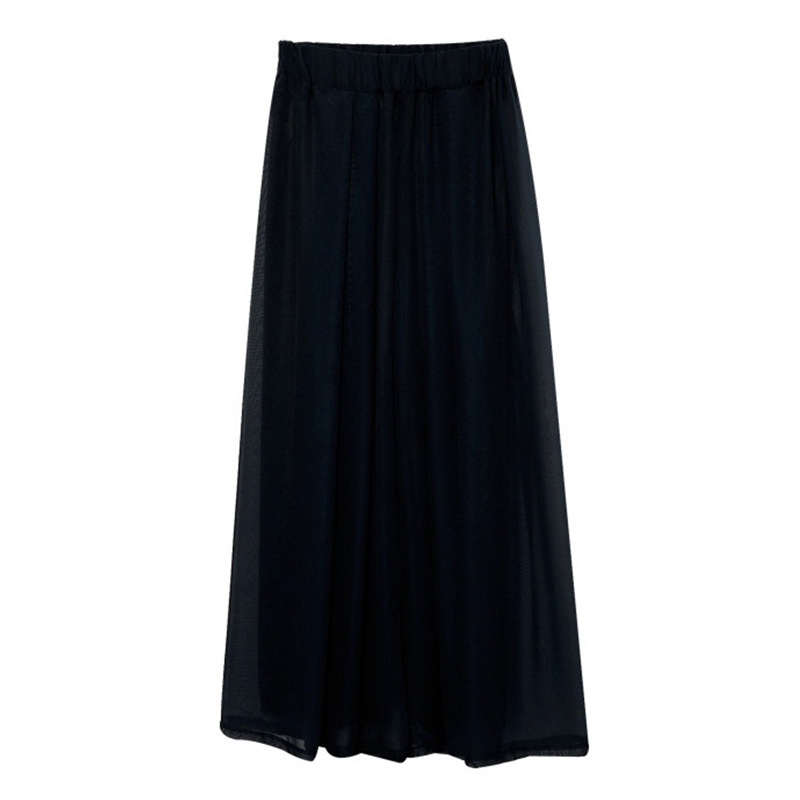 Plus Size Chiffon Wide-leg Pants Solid Black Blue Loose Pants Oversized Women Clothing Summer Autumn Spring Casual: 4XL / black