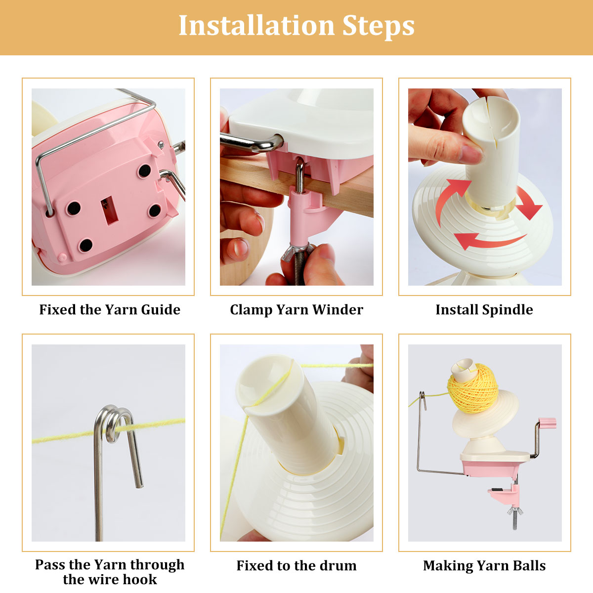 Ręczna nawijarka do przędzy, włókno wełniane, ręczna nawijarka do sznurka, przenośna do samodzielnego szycia i tworzenia akcesoriów