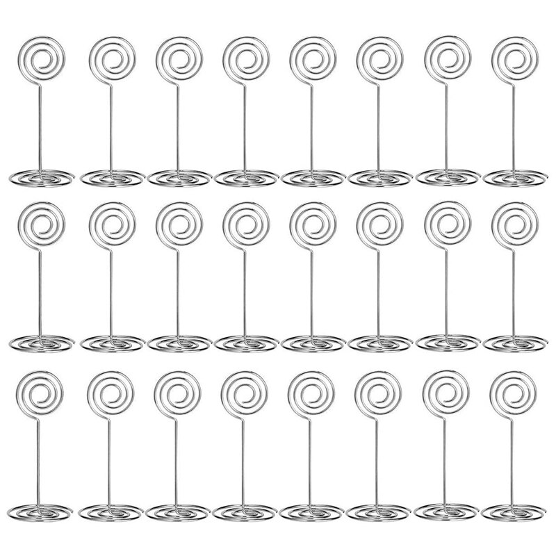 24 pakke bordkortholdere bordnummerholdere trådbord fotoholder for bryllupskontor navnememo menyklipp (sølv): Default Title