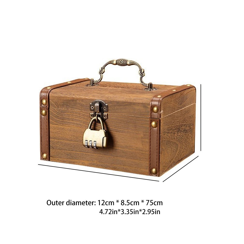 Household Small Safe Deposit Box Child Little Girl Wooden Piggy Bank Retro Desktop Storage Box