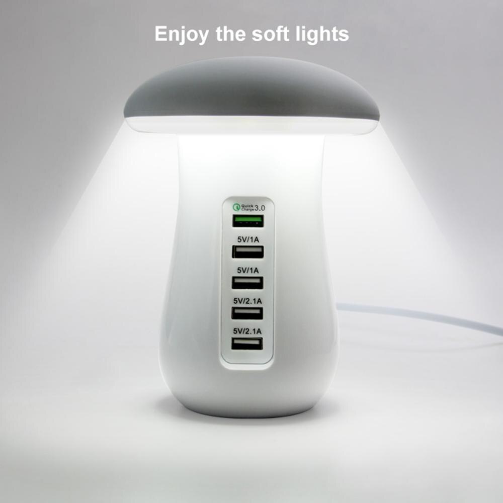 Besegad Mushroom Led Light Lamp Usb Opladen Dock Station Organizer Met 5-Poort Voor Iphone Samsung Galaxy Smart Phone tablet