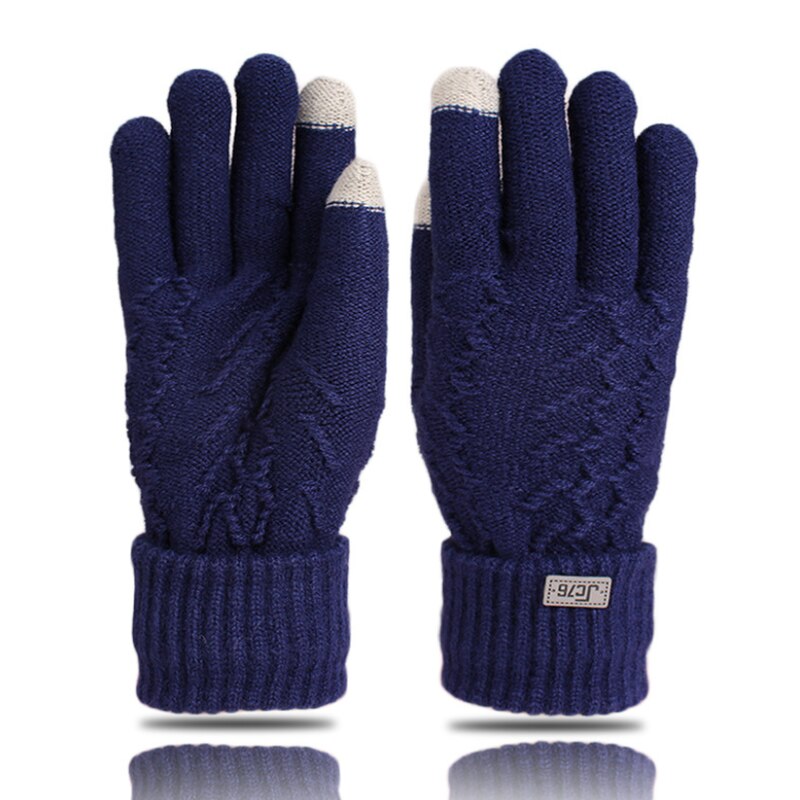 Mannen Winter Touchscreen Handschoenen Voor Fietsen Outdoor Plus Fluwelen Warme Gebreide Volledige Vinger Handschoenen