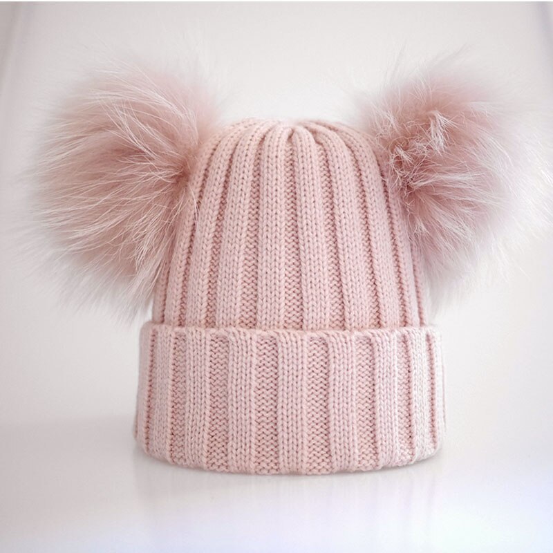 Volwassen Dubbele Bont Pompon Winter Hoeden voor Vrouwen Wol Blend Gebreide Heren Hoeden en Caps