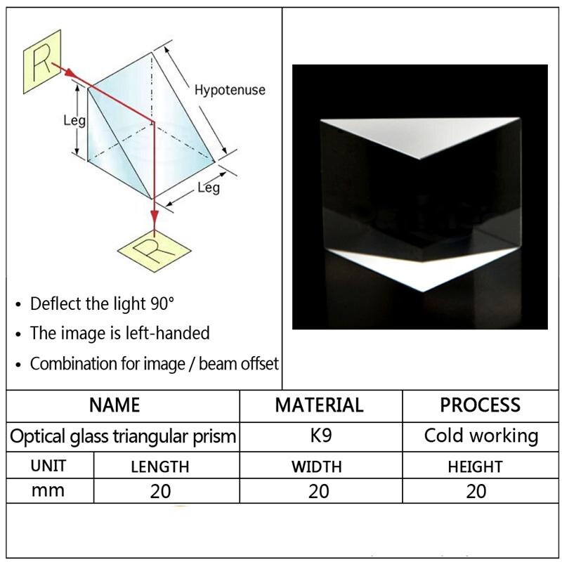 Réflexion totale à 90 degrés, expérience physique réfraction des rayons du verre optique, Triangle à Angle droit, prisme isocèle