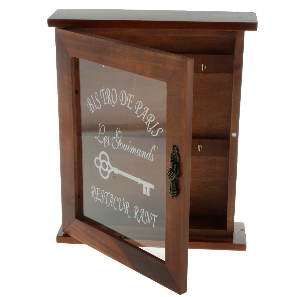 Vintage European Style Wooden Key Storage Cabinet Key Holder Box with Hanging Hooks 21x6x25cm lightweight