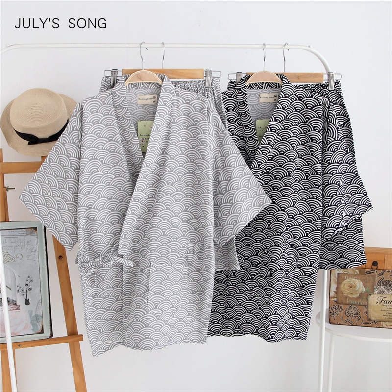 Julis sang harajuku kimino pyjamas sæt mandlig japansk v-hals kortærmet nattøj elastik talje mænd nattøj hjemmetøj sommer