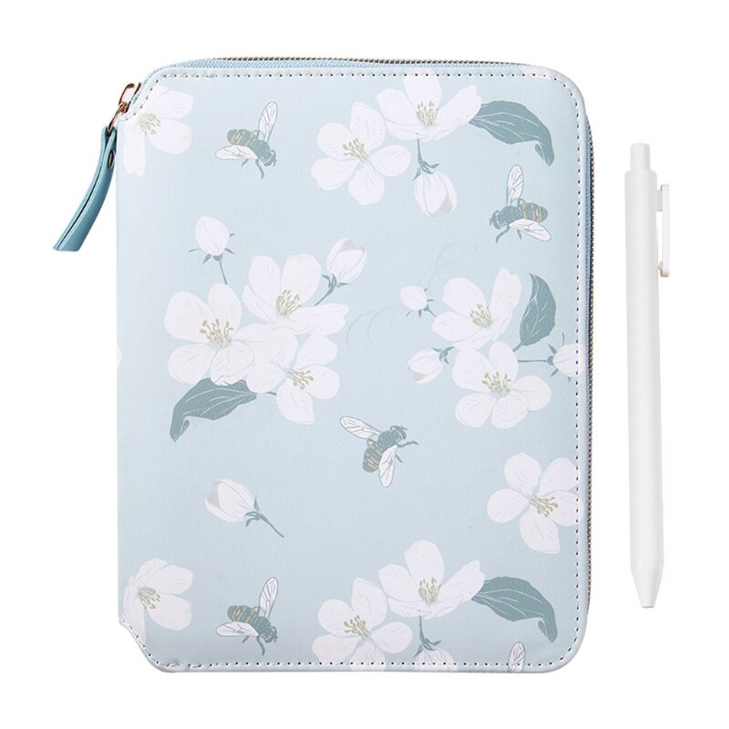 Cartoon Flower B6 Zipper Notebook Notepad with Pen Set Leather Planner Diary Journal Agenda Stationery: Pink