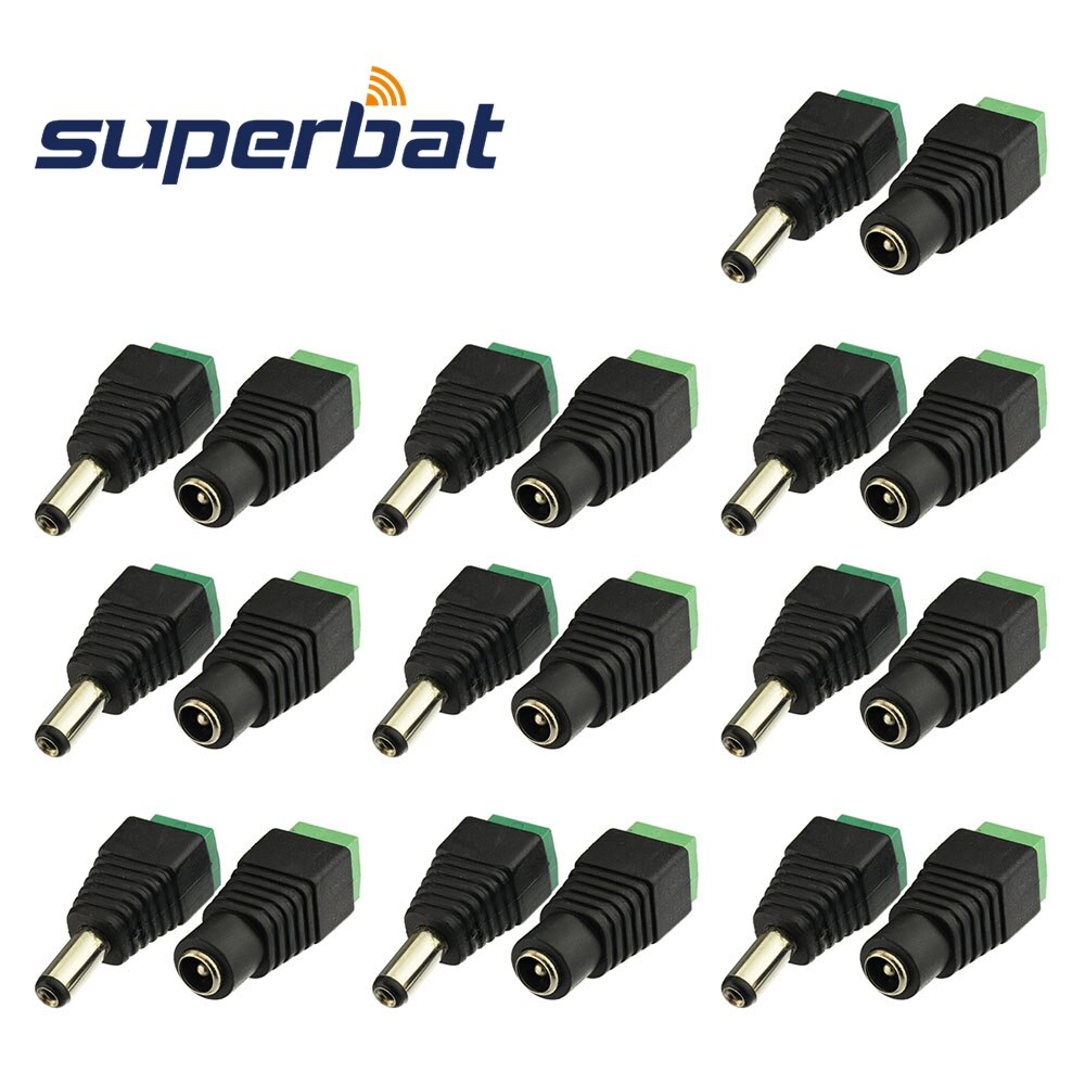 Superbat 10pcs 12V Male+Female 2.1x5.5MM DC Power Jack Plug Adapter Connector for CCTV Camera