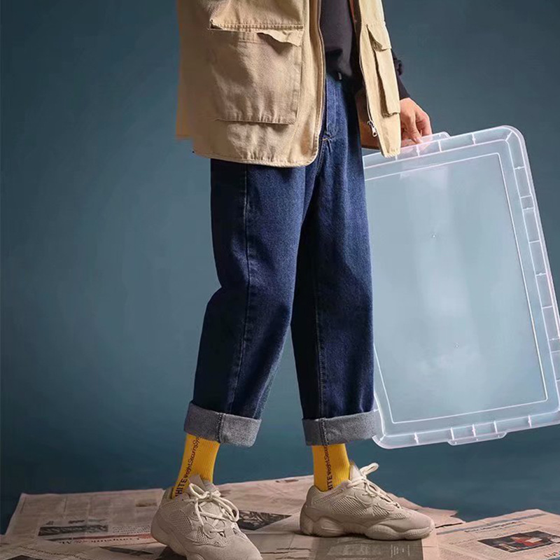 Män solida lösa jeans herr höst vida jeans byxor jeans man vintage raka ankellånga jeans plus storlek