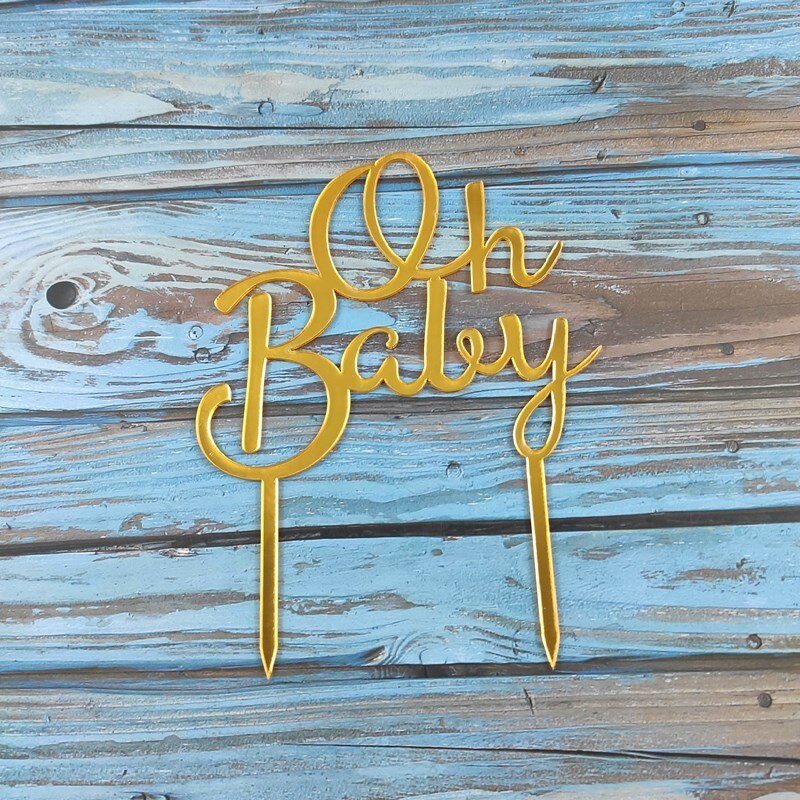 Oh Baby Cake Topper Acrylic Cake Decoration for Baby Shower Party: Gold