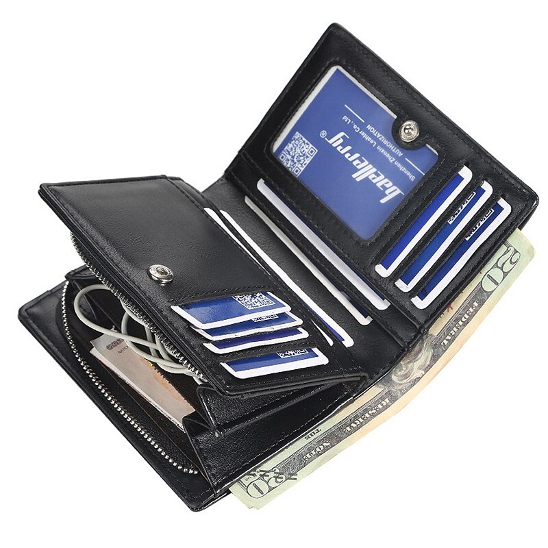 Baellerry Short Men Wallets Card Purse Multifunction Leather Wallet for Male Zipper Wallet