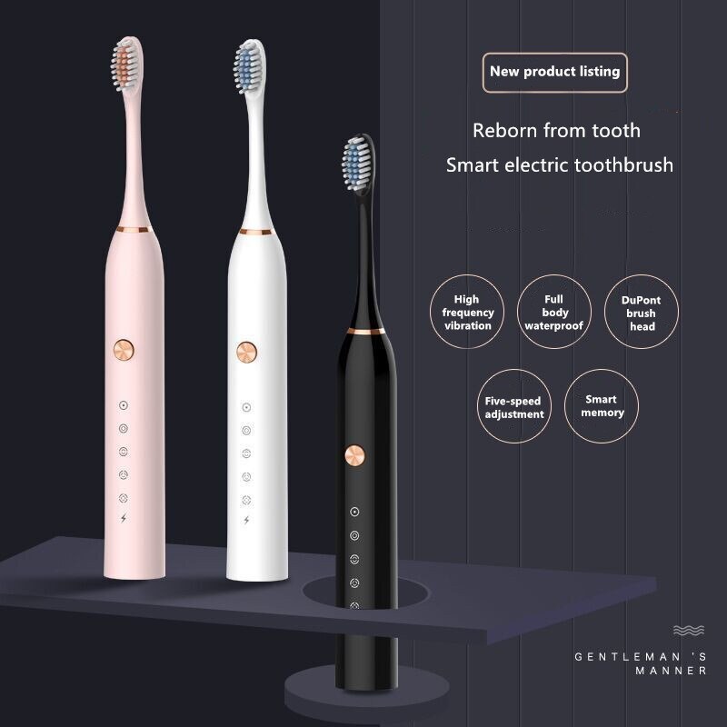 Cepillo de dientes eléctrico Sonic, temporizador para adultos, cepillo automático, Cargador USB, recargable, cepillos de dientes, juego de cabezales de repuesto lavables