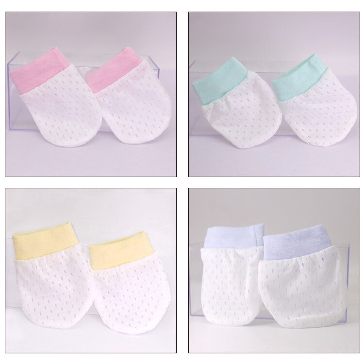 4 pares bebê recém-nascido algodão luva da mão luva do bebê anti risco malha respirável gelo tecido de seda do bebê resistente a riscos luvas: Set3-4Gloves