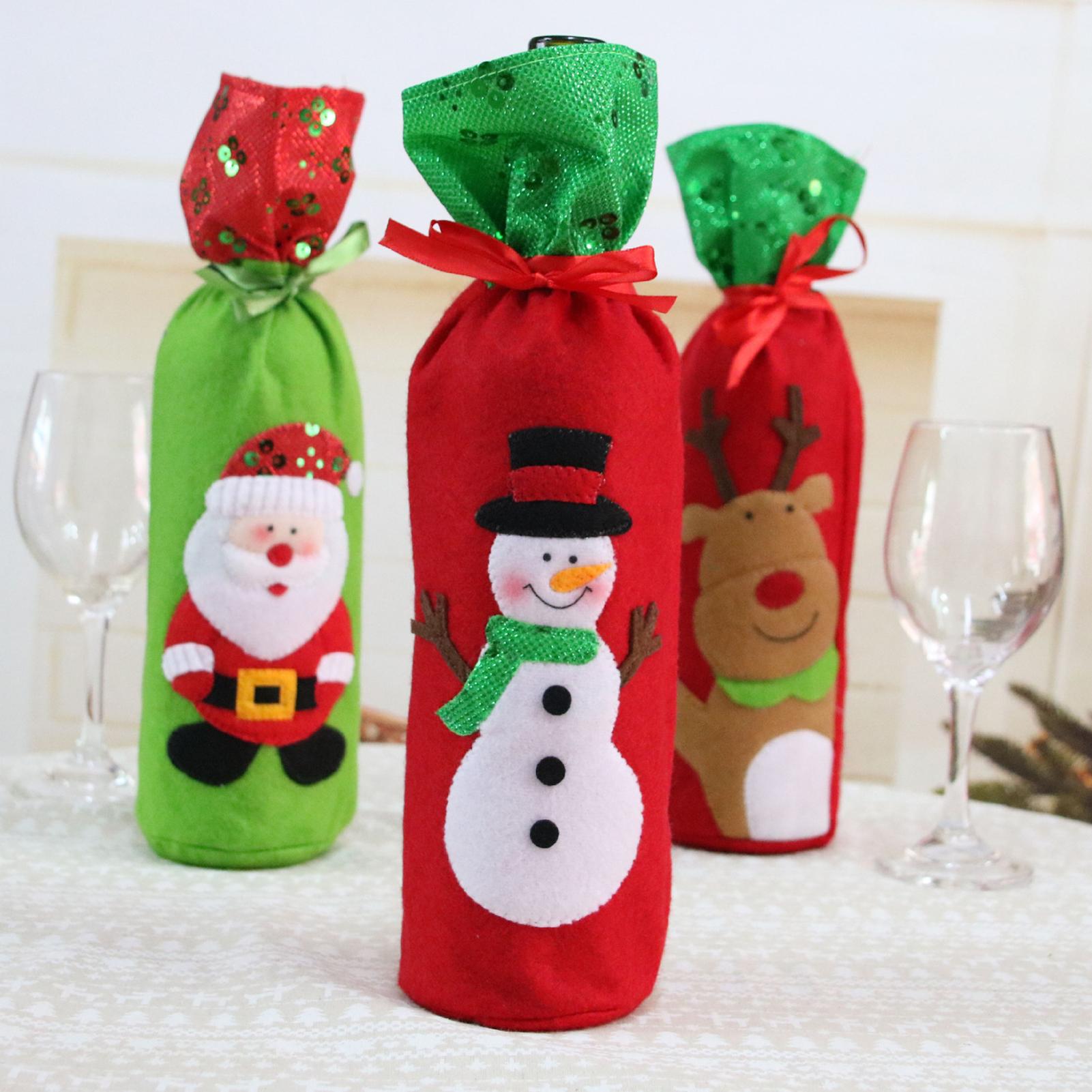 Christmas Santa Sneeuwpop Elanden Tasje Wijnfles Cover Party Decor