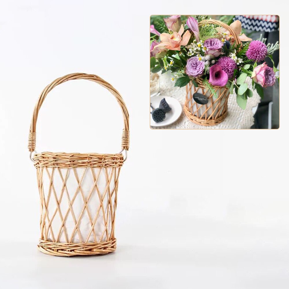 Practical Handmade Wicker Rattan Basket With Handle Decorative Garden Flower Pot Bread Fruit Storage Baskets Home Organizer