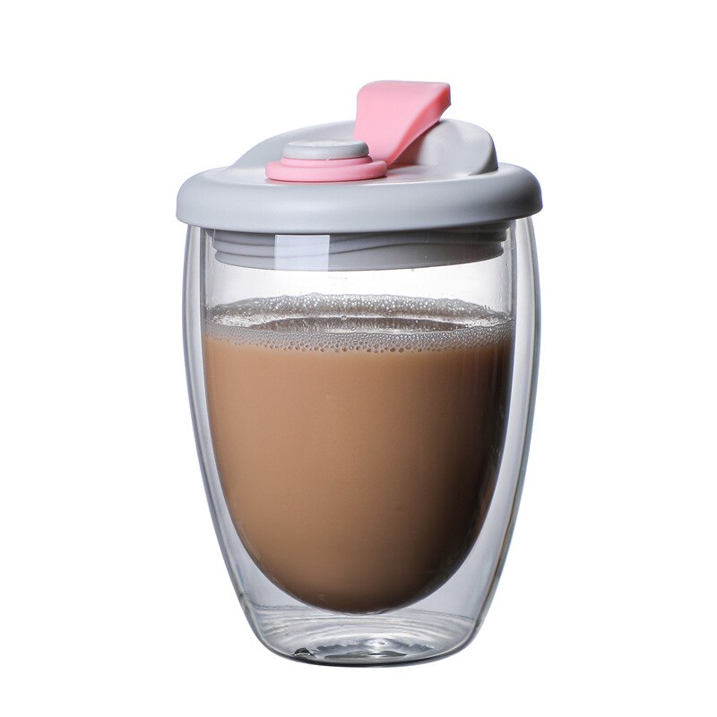 250ml 350ml 450ml dwuwarstwowy szklany kubek do kawy z pokrywką szczelny podróż mleko herbata cytrynowa kubek Dinkware: Różowy / 450ml