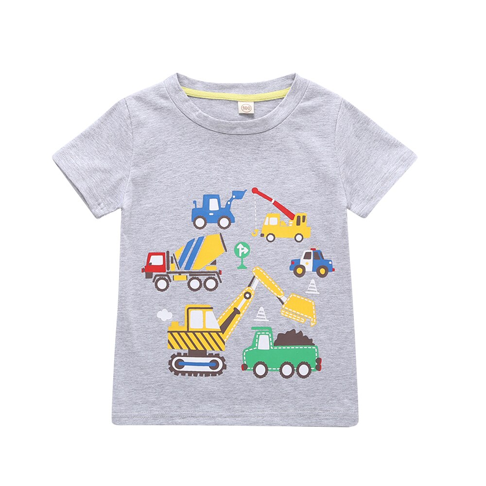 Infant Cartoon Car Print T-shirt Toddler Short Sleeve Round Neck Pullover Baby Loose Top: Gray / 4T