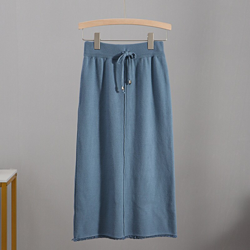 GIGOGOU Autumn Winter Knit Women Skirt Drawstring Midi Skirts Autumn Winter Long Maxi Bodycon Skirt Pencil Sweater Skirt