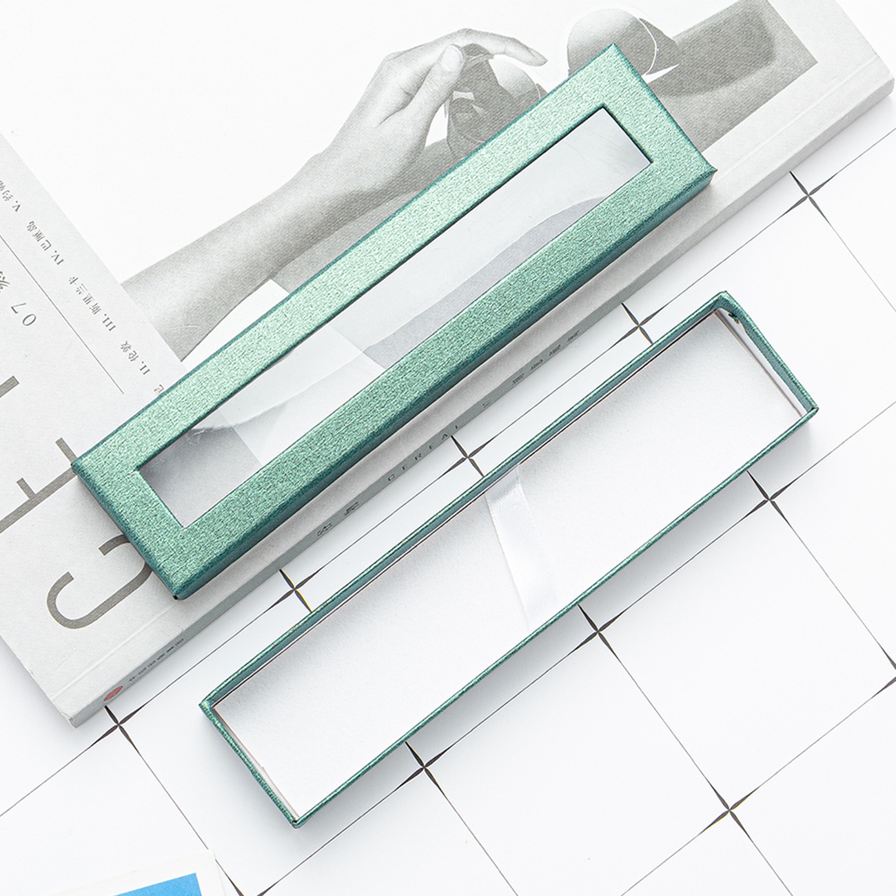 Pen Box Transparent Window Paper Packaging Gel Pen Box Pencil Cases Pen Boxes and Packaging Jewelry Box Pencil Box: Green