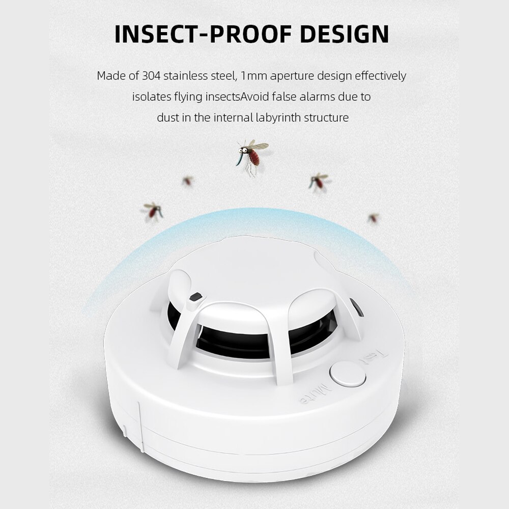 Wolf-Guard Wireless Fire Smoke Alarm Detector 85dB 433MHz Indoor High Sensitivity Stable Sensor for Home Security System