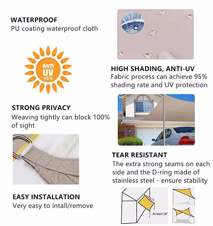 Sun Shelter Anti-UV Triangle Quadrilateral Waterproof Awning Shade Tent Sail Sunshade Tarp Tent For Garden Beach Outdoor Awning