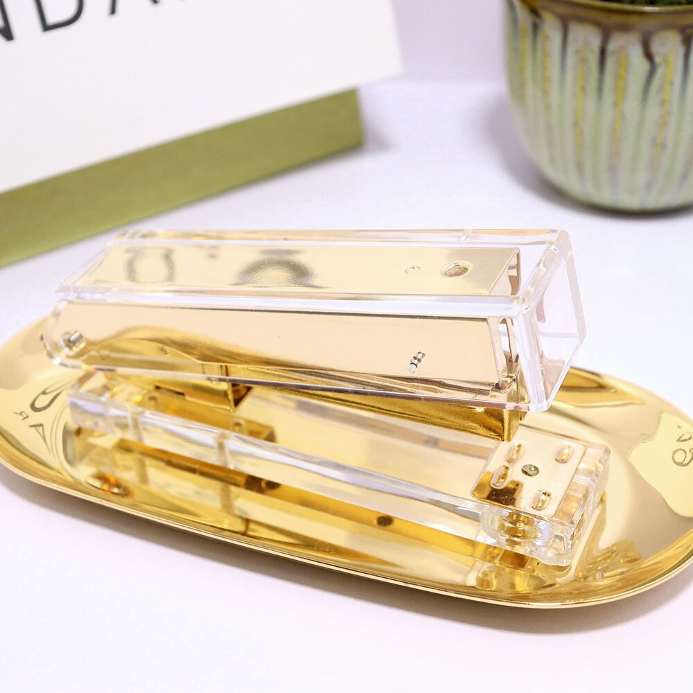Heavy Duty Transparent Office Stapler Acrylic Rose Gold/Gold/Black/Silver/Rainbow Paper Binding Staplers With Staples