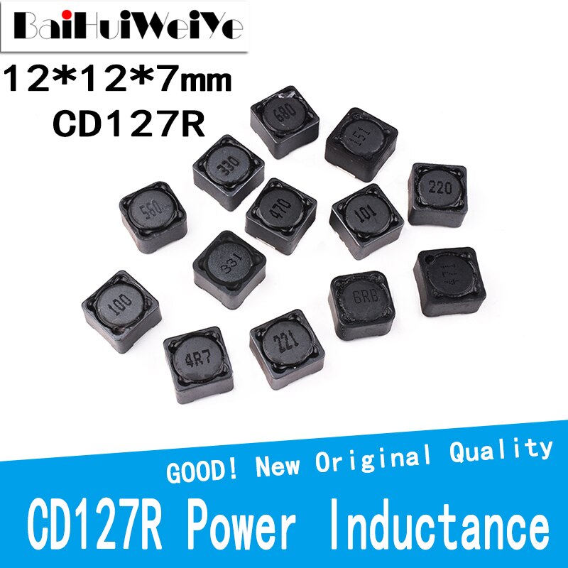 10Pcs/Lot Power Inductance CD127R CD127 Shielded inductor SMD Inductor 12*12*7mm 2.2/3.3/4.7/6.8/10/15/22/33/47/68/100-680UH