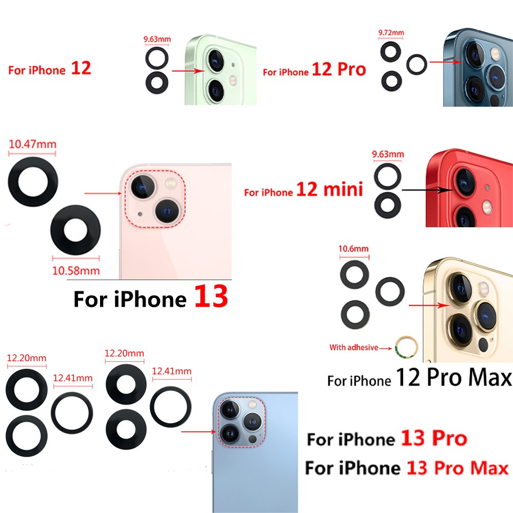 2 Stuks, originele Glazen Lens Back Rear Camera Glazen Lens Met Lijm Vervanging Reparatie Onderdelen Voor Iphone 13 12 Pro Max 12 Mini